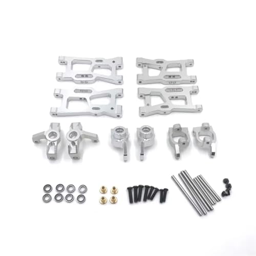 for Wltoys 144001 144010 124007 124008 124016 124017 124018 124019 RC Car Metal Suspension Arms Steering Cup Hub Carriers Set Upgrade Parts Rc Car Swing Arm(Silver) - color: Silver