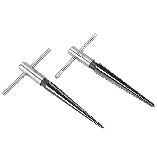 2 pcs Tapered Reamer T Handle 6 Fluted Chamfer Bridge Pin Hole Hand Held Reamer Sizes 1/8"-1/2" (3-13mm) & 5''-5/8'' (5-16mm) Handle Drilling Tools
