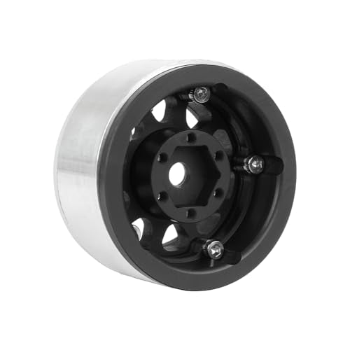 4PCS 1.55 Inch Aluminum Alloy Metal 10Holes Beadlock Wheel Rim Hubs Replacement Accessory for Tamiya AX90069 D90 TF2 CC01 CC02 1/10 RC Crawler Car Upgrade Parts (Black Silver) - color: Black Silver