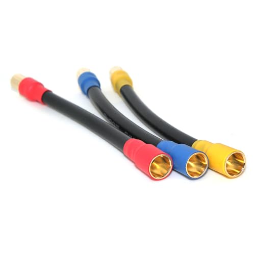 3-Pack 8mm Bullet Connector Extension Leads Male to Female, 8AWG High Temp Silicone RC Power Cables, 5in (±0.1) 200°C, Gold-Plated Copper Connectors