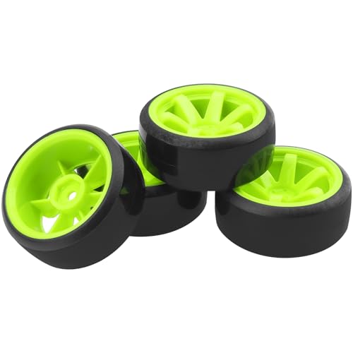 ShareGoo 4PCS/Set 1/10 Drift Car Tires,62mm Hard Plastic Tires & Wheel Rims 12mm Hex Compatible with Traxxas HSP Tamiya HPI Kyosho Wltoys RC 1/10 On Road Drift Drifting Car (Green) - color: Green