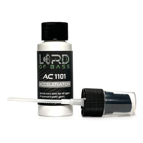 Lord of Bass CA Glue Kit with Activator, 1oz, Black Rubber Toughened, Medium-Thick 2400 CPS, for Speaker Repair, RC Tire, Woodturning, Hobby, Made in USA