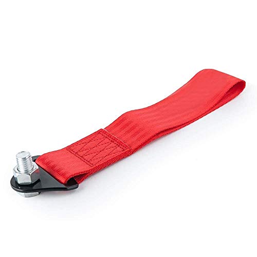 iJDMTOY Sports Red Appearance Racing Style Nylon Tow Strap Universal Fit Compatible with Front or Rear Bumper - color: Red