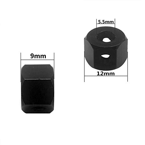 4Pack 12mm Metal Wheel Hex Hub Adapter Connector Compatible with WPL B14K C-14 C-24 1/16 MN-D90 MN-D90K MN45 MN99 1/12 RC Car Truck (Black) - color: Black
