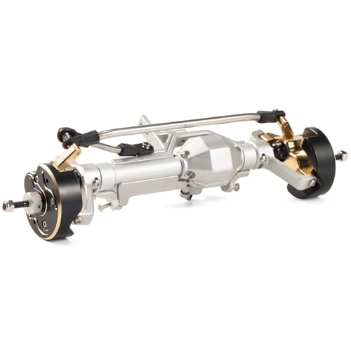 DX44 Portal Steering Axle with Brass Knuckles Weights, Silver Front Axle | with 50° Steering Angle, BTA Servo Mount, 202mm Width, Fits 1/8 1/10 LCG Chassis Comp Rigs