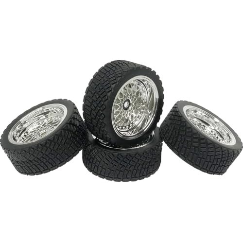 4PCS 65mm RC Rally Car Rubber Tires and Plastic Plating Wheel Rims Set 12mm Hex for 1/10 RC On-Road Rally Drift Racing Car for HSP Tamiya Sakura HPI WR8 HSP TT02 WLtoys (Silver) - color: Silver