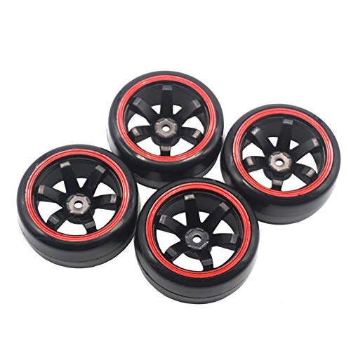 4Pack ShareGoo OD 2.44" RC Drift Tires Set,RC Hard Plastic Tyres & Wheel Rims 12mm Hex Compatible with Traxxas HSP Tamiya Kyosho HPI Redcat 1/10 On-Road Racing Drifting RC Car