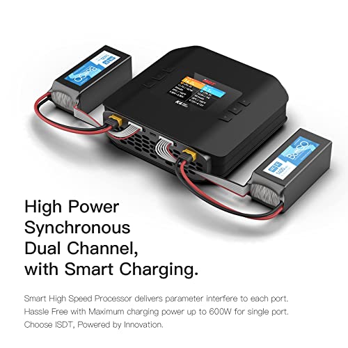 ISDT K4 Dual Lipo Battery Charger Discharger 1~8S RC Battery Charger AC 400W DC 600Wx2 for Life,Lilon/Hv,Pb,NiMH/Cd Battery Balance Charger Smart Charger