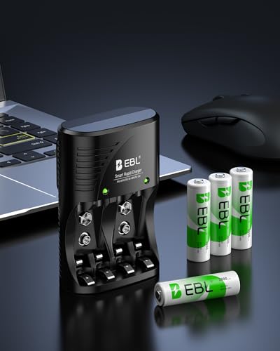 EBL 4-Bay Battery Charger for AA & AAA Rechargeable Batteries with Rechargeable AA NiMh Batteries, 4 Count, Battery Charger with Foldable Wall Plug - size: Charger+4AA