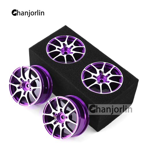 1/10 RC On Road Drift Wheels Rims Hex 12mm Metal Rally Racing Hubs for 1:10 Scale Touring Street Car Tires Tyres Tamiya TT01 TT02 HSP 2S 3S Brushless HPI KYOSHO XV02 XV01 4PCS (Purple) - color: Purple