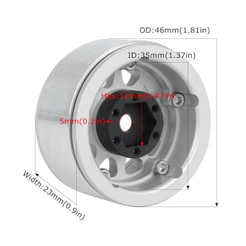 4PCS 1.55 Inch Aluminum Alloy Metal 10Holes Beadlock Wheel Rim Hubs Replacement Accessory for Tamiya AX90069 D90 TF2 CC01 CC02 1/10 RC Crawler Car Upgrade Parts (Silver+Black) - color: Silver+black