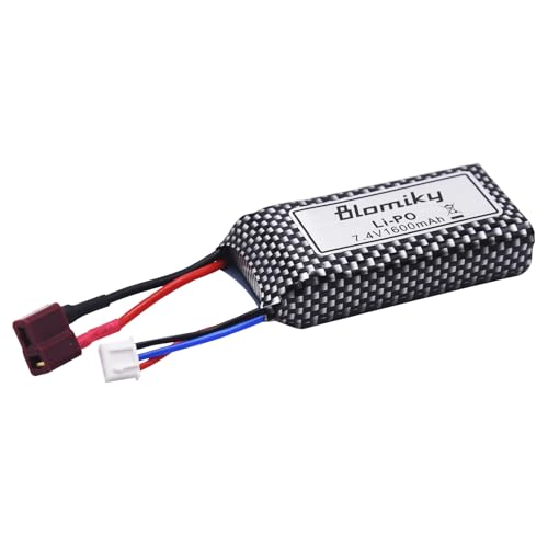 Blomiky 2 Pack 11.84Wh 7.4V 1600mAh Li-po Rechargeable Battery and USB Cable Suitable for Some 1/10 1/12 Scales RC Truck Cars 25-DJ02 / 7.4V 1600mAh 2
