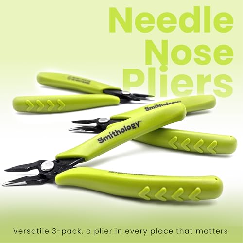 Smithology Mini Needle Nose Pliers 3-Pack, 5.3" Long Nose, Serrated Jaws | Hidden Spring, Non-Slip Grip, Precision Tips — Electronics Repair, Jewelry, 3D Printing, Model Building, Beading, DIY Crafts