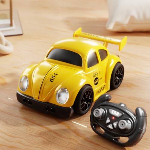 Remote Control Car Toy 3 Modes Smart Sensor Escaping Following Beetle Car Toddlers Boys Educational RC Drift Stunt Vehicle with Sound Light 5.12 Inch Size Blue CompactYellow - color: Yellow
