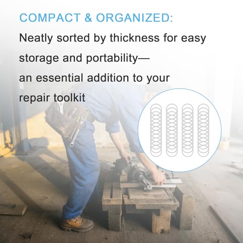 M10x12mm Shim Washers for Machinery Assembly, 48pcs 304 Stainless Steel | 0.1, 0.2, 0.3 and 0.5mm, 12 pcs each, thin spacers for M10 bolts, electronics repair, machinery setup and precision spacing - size: M10X12