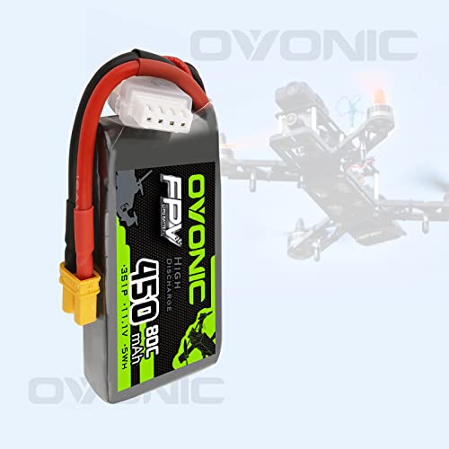 OVONIC 3S Lipo Battery 80C 450mAh 11.1V Lipo Battery with XT30 Connector for RC FPV Racing Drone Quadcopter(4 Packs)