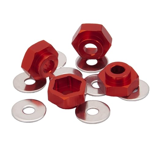 4PCS Aluminum Alloy 12mm Turn to 17mm Wheel Rim Hex Adapter Drive Hub Conversion Extension Compatible with Tamiya Axial Traxxa HPI Himoto HSP Losi Kyosho RC 1/10 On-Road Car Tires (Red) - color: Red