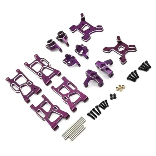 RC Car Accessories Compatible with Wltoys 144001 144010 124007 RC Cars Parts Metal Suspension Arms Steering Cup Hub Carriers Shock Tower Set(Purple) - color: Purple