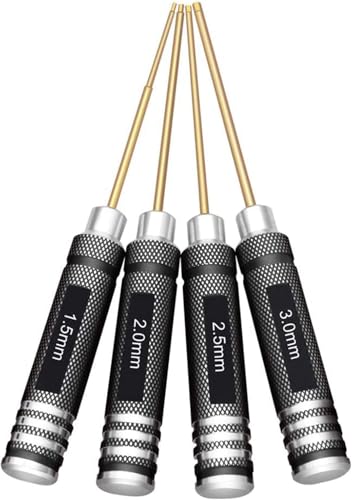 4Pcs RC Hex Driver Set, Titanium RC Screwdriver Tools Kit Set,1.5mm 2.0mm 2.5mm 3.0mm,Hexagonal Screwdriver Wrench Repair Tools for RC Model Helicopter Boat Cars - size: 4Pcs Titanium