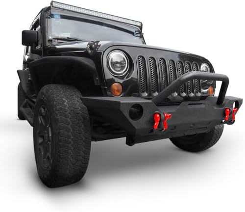 Front Bumper for 2007-2018 Jeep JK,Winch Mounting Plate and D-ring | Rock Crawler Off Road Bumper with Fog Light Hole for 2007-2018 Jeep Wrangler JK - size: 2007-2018 JK Front Bumper