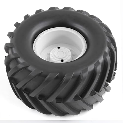 4PCS RC Monster Truck Tires and Hard Plastic Wheels Rims 12mm Hex Rubber Buggy Off Road Tyres with Foam for 1:10 Scale Truck Car Traxxas VXL 2WD Hoss 4x4 HSP HPI Tamiya Kyosho (White) - color: White