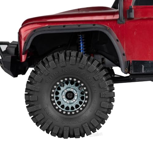 Aluminium RC 1.9" Beadlock Wheels Tires for 1/10 SCX10 90046 AXI03007 TRX4 TRX6 VS4-10 Gen7 Gen8 MST CFX D90 RC Crawler Car,Alloy 1.9 Rims Tires,Titanium - color: Titanium- (Rc 1.9" Tires)