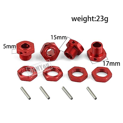 17mm Wheel Hex/Nuts & Wheel Wrench Upgrades Part for 1/7 Infraction 6s BLX/Mojave 6s BLX/Limitless 1/8 Typhon 6S BLX,Aluminum Hex Hub Adapters Hops Up,Red - color: Red - Upgrades Part