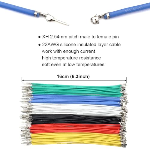 XH 2.54mm Connector Kit - JST XH Compatible 2.5mm Pitch Male Female Connector Sockets Plugs and 22AWG Pre-Crimped Silicone Cables Wire 2 3 4 5 6 Pin Housing