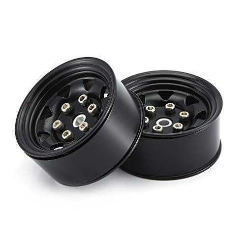 4PCS 1.55 inch Metal Beadlock Wheel Hub RC Car Aluminum Alloy Wheel Rim Compatible with 1/10 RC Crawler Car Model D90 TF2 Tamiya CC01 CC02 LC70 LC80 (Black) - color: Black