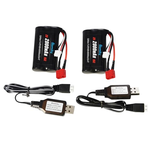 Blomiky 2 Pack 7.4V 1500mAh 11.1W Li-ion Rechargeable Battery with T Plug Suitable for Some RC Trucks / 14301 Battery