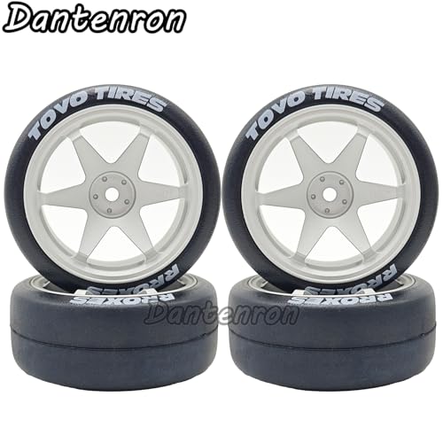 1/10 RC Drift Aluminum Wheels and Tires OD 65mm 1/12 Hard Drift Racing Tyres 12mm Hex for 1:10 Rally Street On Road Touring Car Tamiya TT01 TT02 XV01 TA06 A959 PTG2 KYOSHO 4PCS (Silver) - color: Silver