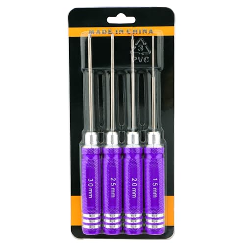4 Pieces Hex Screw Driver Set 1.5mm 2.0mm 2.5mm 3.0mm Allen Wrench Keys Screwdriver Kit RC Repair Tools for Traxxas RC Car Drone Multi-Axis Helicopter Arrma Axial Losi Redcat Racing (Purple) - color: Purple