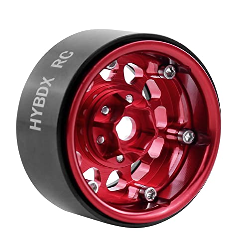 1.9 Inch Aluminum Alloy Beadlock Wheel Rim Hub 4pcs Suit for 1:10 RC Crawler Axial SCX10 SCX10 II TRX4 RC4WD D90(Red 4 PCS)… - color: Red