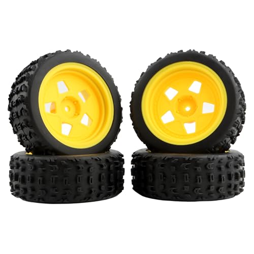 4-Pack RC 1/10 Scale On Road Rally Car Tires OD2.75 Rubber Wheel Rims 12mm Hex Compatible with Traxxas 4 Tec 2.0 Tamiya TT01 XV01 Kyosho WR8 Sakura WLtoys HPI Touring Racing Car (Yellow)