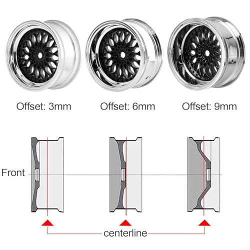 4PCS/Set 64mm Rubber Tires & Plating Plastic Wheels Rims Replacement Part for 1/10 RC On-Road Touring Car Racing Car (Silver, Offset 6mm) - color: Silver, size: Offset 6mm