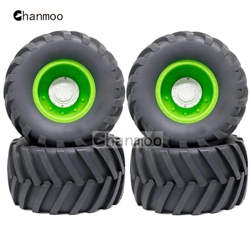 1/8 RC Monster Truck Tires and 17mm Hex Wheels Rims Rubber Buggy Tyres for 1:8 Scale Off Road Truck Car Kaiju Tmaxx E-Revo 3.3 Arrma Kraton 6S Typhon 3S Traxxas Maxx HPI Redcat 4PCS (Green) - color: Green