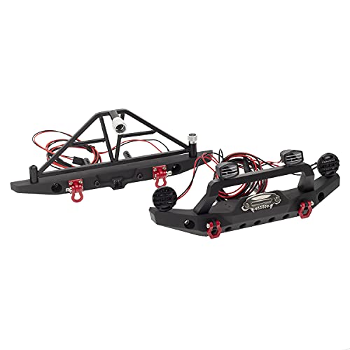 Aluminium Alloy Anti-Collision Front/Rear Bumper Protective Bar with LED Lights Compatible with Axial SCX10 90046 TRX-4 SCX10 iii AX103007 1/10 RC Crawler Car Upgrade Parts (Rear Bumper) - style: Rear Bumper