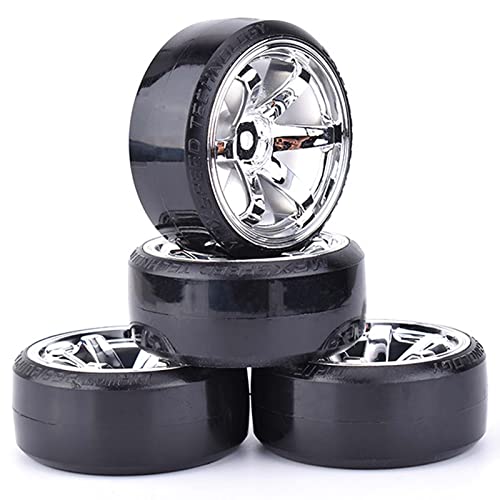 RC Plastic Wheel and Tire Set, 63mm Hard Tyres for 1/10 Drift Car HSP Tamiya HPI Kyosho On-Road Drifting Car (Silver, 6-Spoke) - color: Silver, 6-spoke