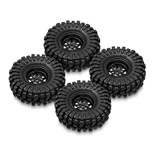 INJORA 1.0 Beadlock Wheel Tires Set -3.78mm Offset for 1/18 1/24 RC, Black - color: Black