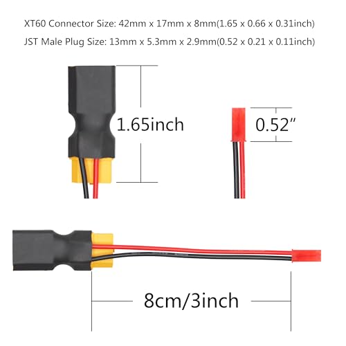 2Pair XT60 Connector Adapter with JST Plug 3", 20AWG Cable Gold Plated Plug | XT60 Male to Female Connector with JST Male & Female Plug, for RC Lithium Battery Drone Quadcopter etc - 4Pcs - style: XT60 Male to Female Connector with JST - 4Pcs(2Pair)