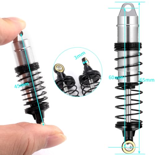 4Pcs Aluminum Front & Rear Shock Set RC Dampers,Silver + Black | Upgrade Parts, For Losi 1/16 Mini-B, For Losi 1/18 Mini-T, RC Car Buggy - color: Silver + Black