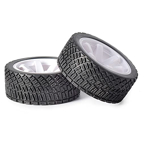 4PCS 65mm RC Rally Car Rubber Tires and 6-Spokes Wheel Rims 12mm Hex Compatible with 1/10 RC On-Road Rally Racing Car HSP Tamiya Sakura HPI WR8 HSP TT02 WLtoys (White) - color: White