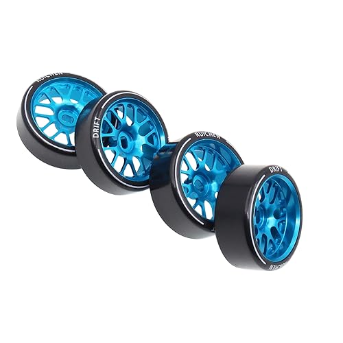 4PCS 27Mm Hard Drift Metal Wheel Rim Tyres Compatible with Wltoys 284131 K969 K979 K989 Kyosho Mini-Z 1/28 RC Car Parts(Blue) - color: Blue
