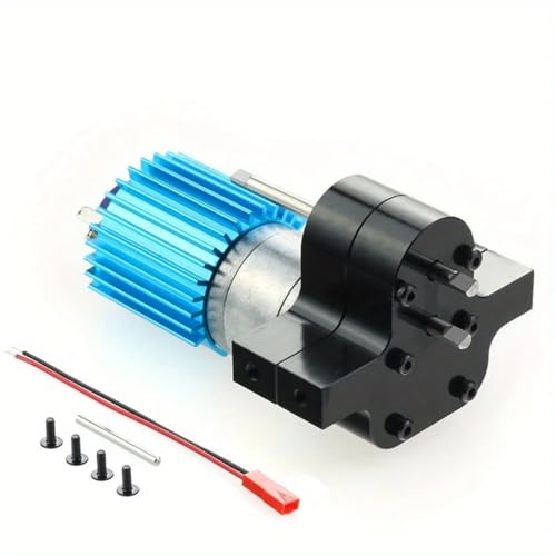 Aluminum Alloy Transfer Gearbox with 370 Brushed Motor for WPL for MN for JJRC FY B14 B16 B24 B36 C14 C24 Q60 D90 MN99S 4WD 6WD RC Crawler Upgrades (Black)