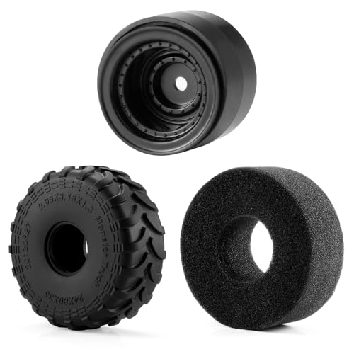 4Pcs Plastic Wheels Rims Hub and Soft Rubber Tires 80mm | Upgrade Parts, For Axial 1/24 SCX24 1/18 Tra-xxas TRX4-MT, RC Crawler Car