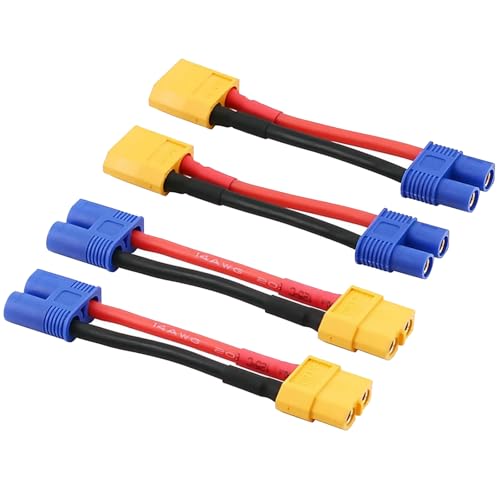2 Pairs XT60 to EC3 Plug RC Male Female Connector Adapter for RC FPV Drone Car Lipo NiMH Battery Charger ESC (EC3 to XT60 Wired)