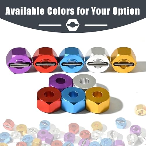 12mm Hex Wheel Hubs w/Axle Pins M4 Flange Lock Nut Standard M3 M4 Nut 5mm Thickness Aluminum Wheel Drive Adapter Replacement of 1654 for RC Traxxas 1/10 Slash 4x4, Stampede 4WD - color: Purple