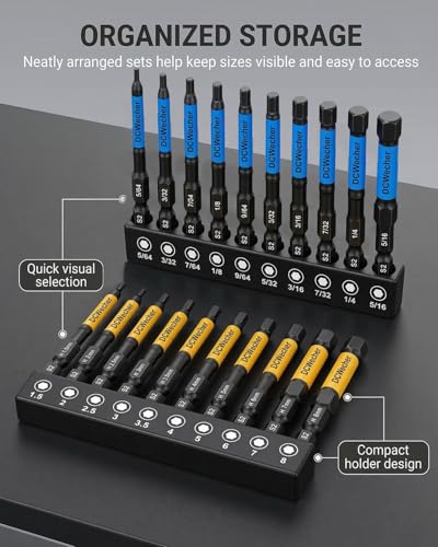 3-Inch Impact Hex Bit Set, 20PCS Metric & SAE Allen Wrench Drill Bits, S2 Steel 1/4" Hex Shank Magnetic Screwdriver Bits, CNC Tips, Storage Holder for Automotive Repair & Furniture Assembly - size: 3" 20-PCS Hex Bits (Metric & SAE)