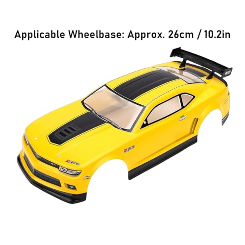 1/10 Scale RC Car Body Shell for 26cm Wheelbase Racing Cars, Remote Control Car Fe and Rear Wing, Yellow Black with Durable PVC Construction and Lightweight Design