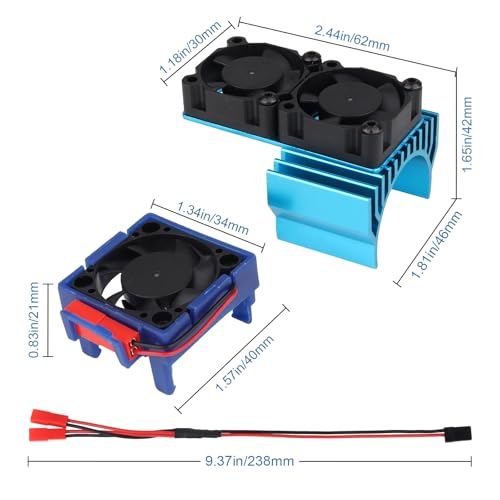 VXL‑3s ESC Cooling Fan and Motor Dual Fan Set Kit Aluminum Heatsink for Traxxas Slash/Stampede/Rustler/Hoss 4x4 VXL, Velineon VXL‑3s System
